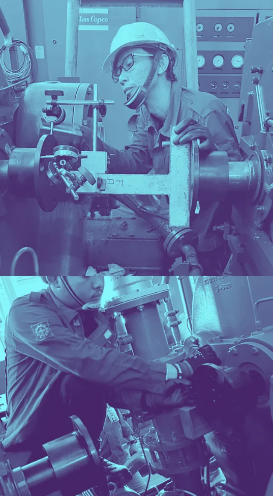 HCI technicians servicing an industrial compressor